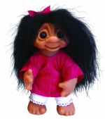 Stort Lycko Troll 24 cm m�rkrosa