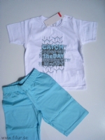 Pyjamas Velin kort �rm o ben vit/turkos