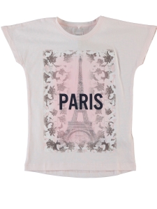 T-shirt nitKomma EKO rosa m Paris tryck 116 cl
