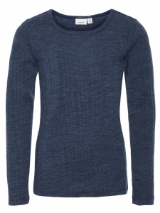 NKMWANG WOOL NEEDLE LS TOP BLÅ