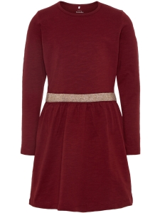 NKFVALJA LS DRESS VINRÖD/GULD EKO
